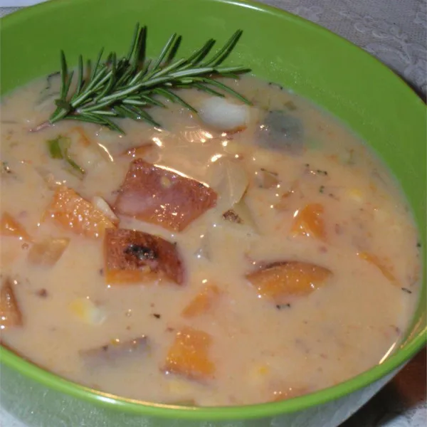 przepisy Wegańska kremowa zupa kukurydziana ze słodkich ziemniaków