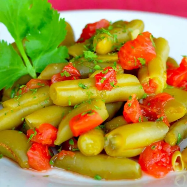 receta Haricots verts chauds ET tomates épicées